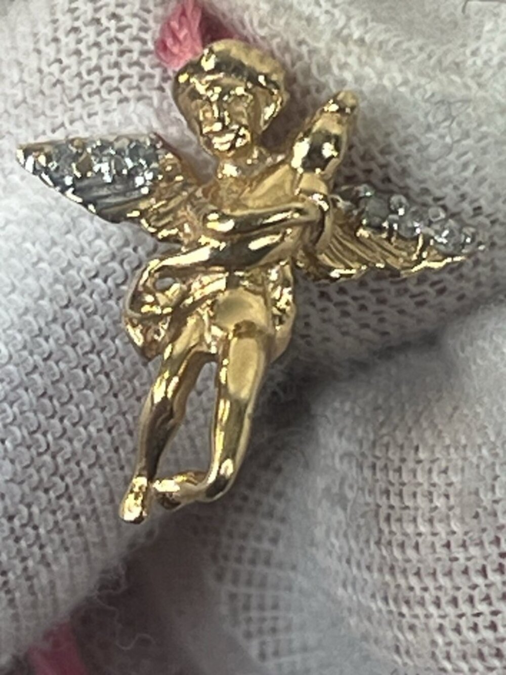 vtg made in Italy 2 gram 14k gold/6Diamond guardian angel pendant sparkly - Picture 8 of 16
